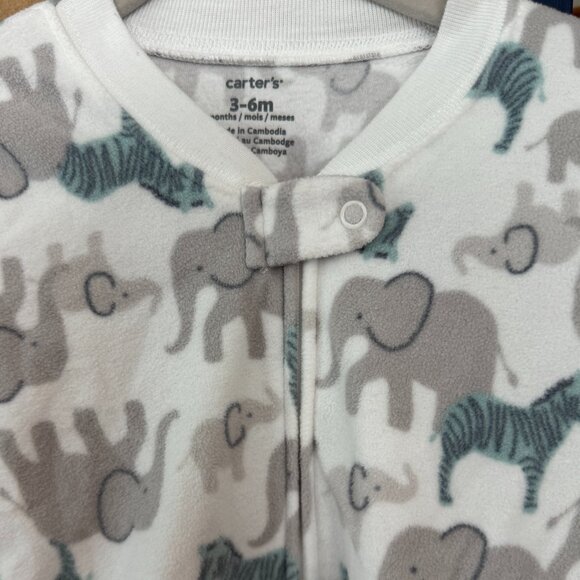 Carters Fleece Sleep Sack 3 6 Months Elephant Zebra Print Zip Up - Picture 3 of 3